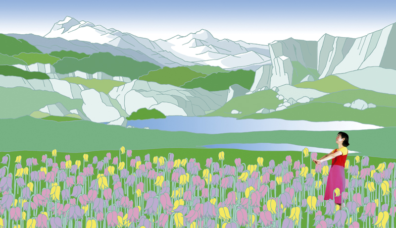 Introducci&oacute;n al sue&ntilde;o -Picos de Europa-, 2003, 115 x 200 cm.